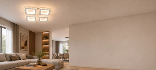 Lustre LED avec télécommande et cristal LEILA RGB 69W, 4 Carrés, Lumière Froid/Chaud/Neutre, Dimmable, Blanc - 01_LT078-4WH.png