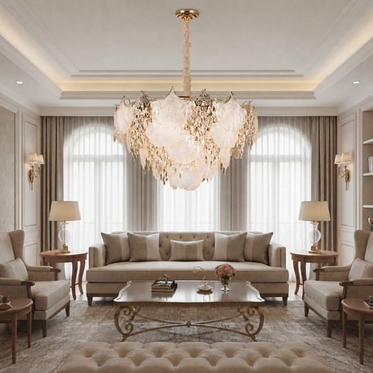 Lustre en cristal LUXE Regalis, 21xE14, diamètre 80 cm, hauteur 45 cm, or brillant, hauteur réglable, design élégant Lustres en cristal Titre par défaut Alessandro Design