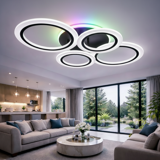 Lustre LED avec télécommande BETTY 41W, 4 Cercles, Lumière Froide/Chaude/Neutre/RVB, Dimmable, Noir Lustres LED avec Télécommande Titre par Défaut Alessandro Design