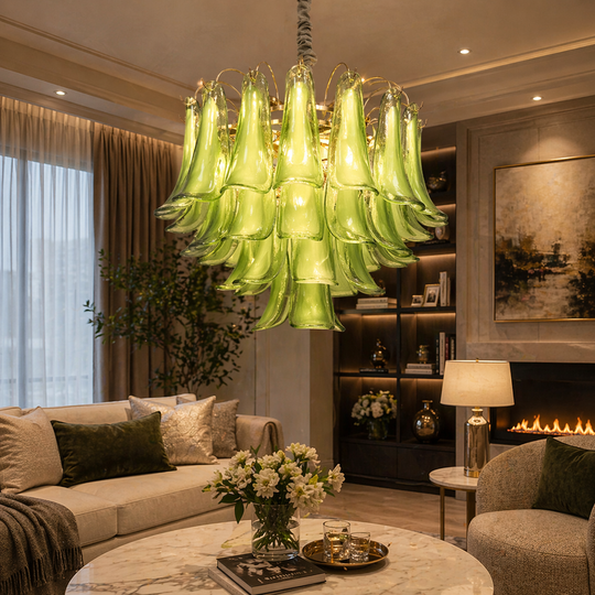 Lustre en cristal MURANO Eleganza 4xE14, D50 cm, vert, hauteur réglable, lustres en métal et cristal Default Title Alessandro Design
