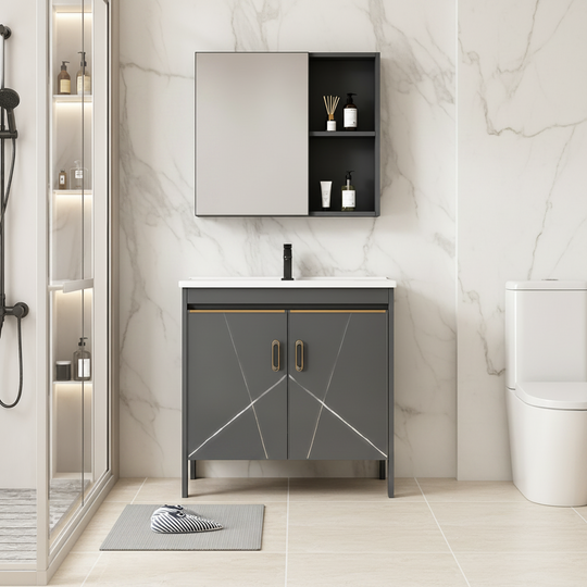 Ensemble de meubles de salle de bain SIENA, meuble lavabo + meuble miroir 60 cm, 2 pièces, meuble de salle de bain gris et blanc Default Title Alessandro Design
