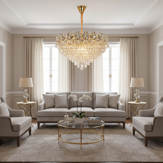 Lustre en cristal ACE Regalis 22xE14, diamètre 80 cm, hauteur 40 cm, or brillant, hauteur réglable, design élégant Lustre en cristal Default Title Alessandro Design