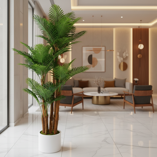 Plante de palmier artificielle, 4 bras, 170 cm, vert, avec pot