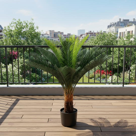 Plante de palmier artificielle, 18 feuilles, 95 cm, vert, avec pot