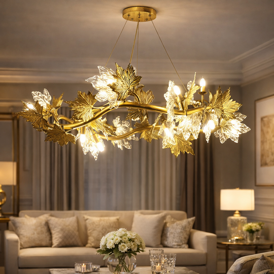 Lustre moderne LEAFORA Eleganza, 6xE14, diamètre 50 cm, doré, hauteur réglable, lustres modernes en métal et cristal Default Title Alessandro Design