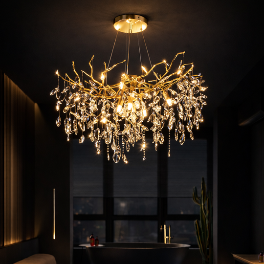 WALTZ Rhapsody Lustre en cristal, 6x G9, doré, 45 cm, hauteur réglable, lustres en métal et cristal par défaut Titre Alessandro Design
