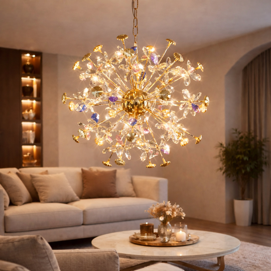 Lustre moderne en cristal, FloraLux, 32xG4, or et cristaux, 54,5 cm, hauteur réglable, lustres en métal et cristal Default Title Alessandro Design
