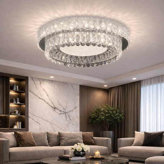 Lustre LED avec télécommande, LLC153/500CH, cristal et métal, 59 W, 1 cercle, variable, hauteur réglable, lumière froide/chaude/neutre, éclairage de luxe Lustres LED avec télécommande Titre par défaut Alessandro Design