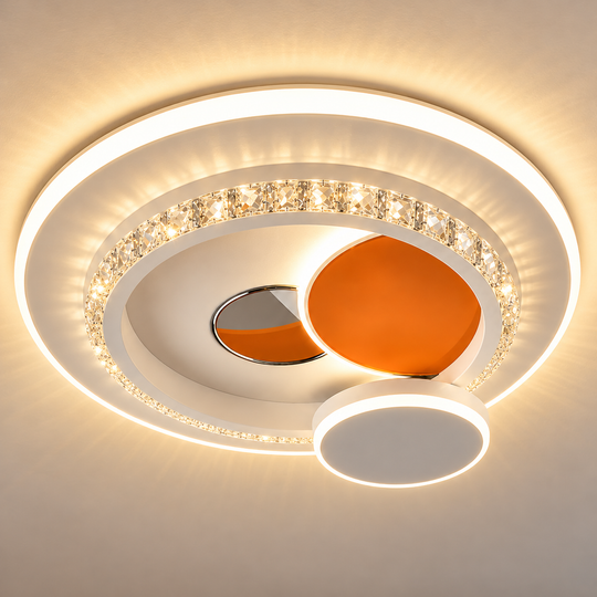 Lustre LED avec cristal HELIOX, 40W, 4 Cercles, Lumière Froid/Chaud/Neutre, Blanc