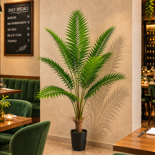 Palmier Kentia artificiel, avec feuilles élégantes, 180 cm, 10 feuilles, vert, avec pot