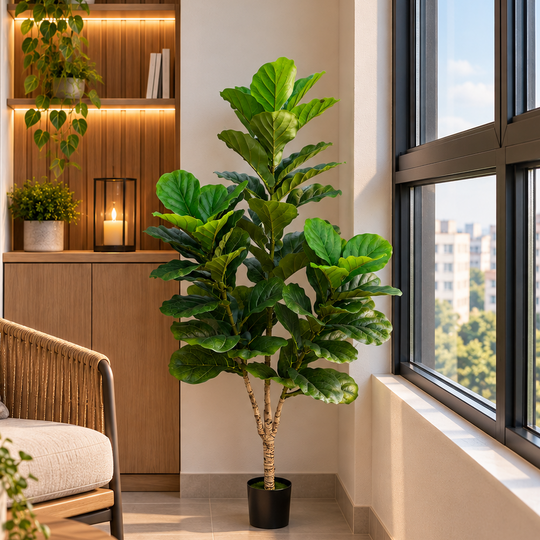 Plante de figuier artificiel, 3 bras, 160 cm, vert, avec pot