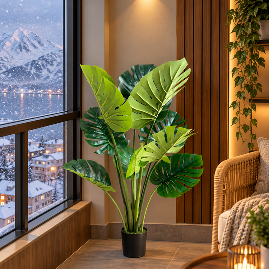 Plante artificielle type Monstera Deliciosa, avec de riches feuilles, 120 cm, verte