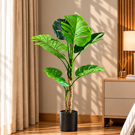 Plante artificielle de type Monstera Deliciosa, 8 feuilles, 140 cm, Vert