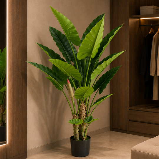 Plante artificielle type Alocasia, 3 tiges, 160 cm, Vert
