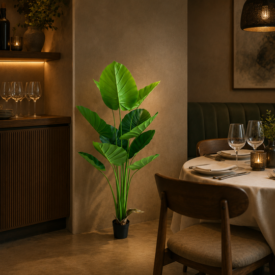 Plante artificielle de type Strelitzia, 160 cm, 12 feuilles, Vert