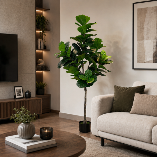 Plante artificielle type arbre Ficus, 180 cm, vert, avec pot
