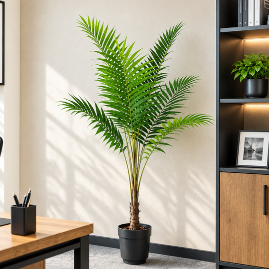 Palmier Kentia artificiel, avec feuilles élégantes, 160 cm, 7 feuilles, vert, avec pot