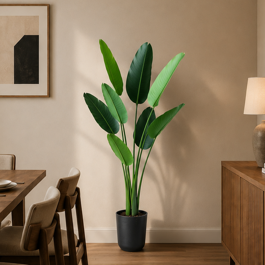 Plante artificielle type Strelitzia Nicolai (Oiseau du Paradis), 150 cm, 10 feuilles, Vert