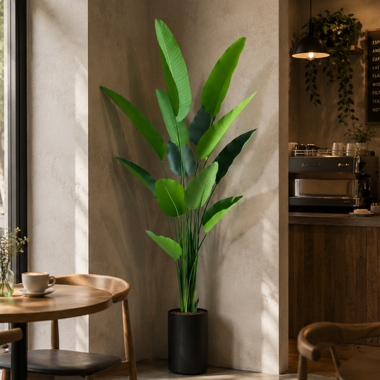 Plante artificielle type Strelitzia Nicolai (Oiseau du Paradis), 180 cm, 13 feuilles, Vert