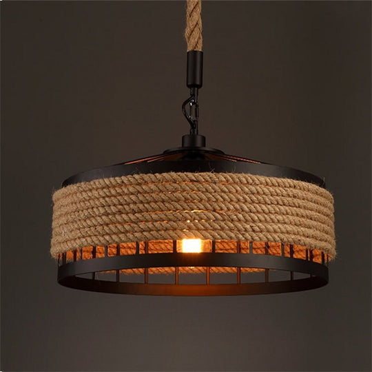 Lustre vintage LV300/300BK, 1xE27, Grange rustique, ficelle et métal, 30 cm, Lustres vintage marron Titre par défaut Alessandro Design
