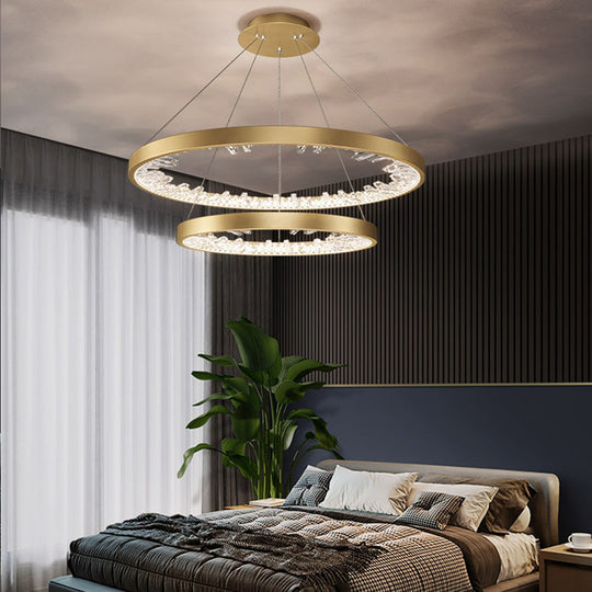 Lustre LED suspendu avec télécommande, cristaux K9, 73W, 2 cercles, 60 cm, lumière froide/chaude/neutre, variable, doré, lustres LED réglables en hauteur avec télécommande Titre par défaut Alessandro Design