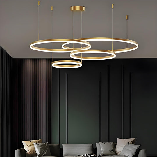 Lustre LED suspendu avec télécommande LT813/4GD 139W, 4 Cercles, Lumière Froide/Chaude/Neutre, Dimmable, Or, Lustre LED réglable en hauteur avec télécommande Titre par défaut Alessandro Design