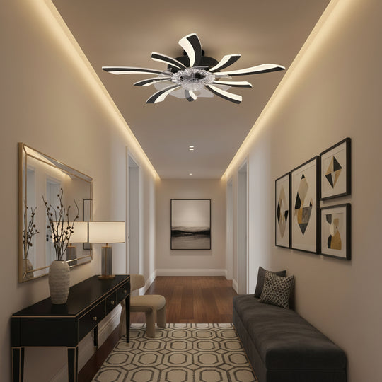 VIRTULA Lustre LED Ventilateur avec Télécommande, 29W, D77cm, Lumière Froide/Neutre/Chaude, Noir