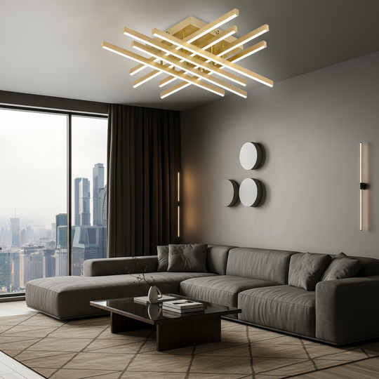 Lustre LED avec télécommande LINEX, 108W, lumière 3000K/4000K/6000K, variable, lustres LED dorés avec télécommande Titre par défaut Alessandro Design