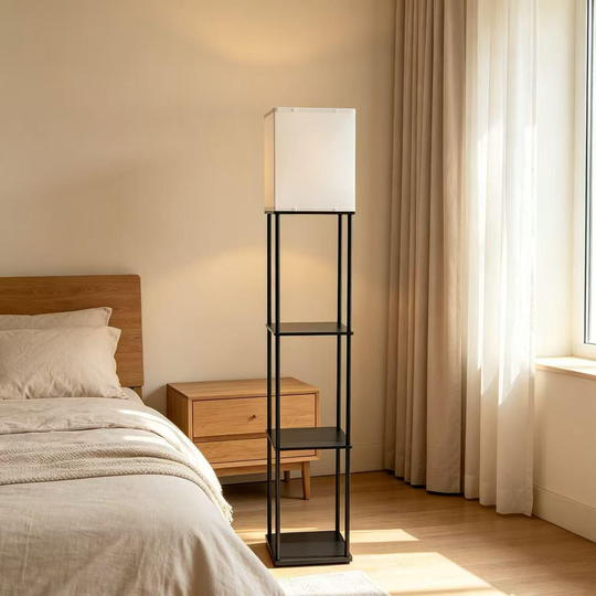 Lampe TALDYKORGAN, 1 x E27, Métal et Bois, Noir et Blanc