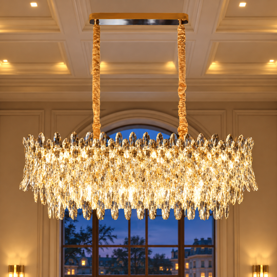 Lustre en cristal MONARCH Supremo 14xE14, taille 100x35 cm, hauteur 38 cm, or brillant, hauteur réglable, design élégant
