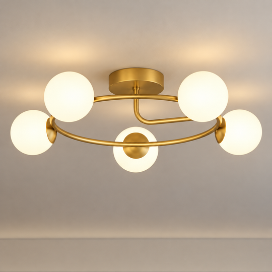 Lustre LED et cristal ORBIT, 72cm, 5xE27, Globes, Or
