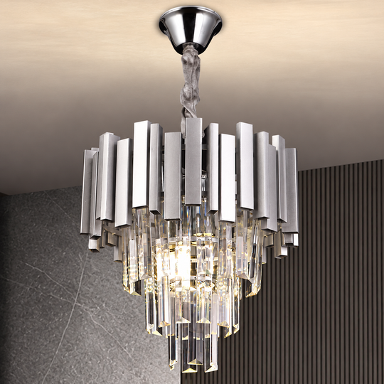 Lustre en cristal BLOIS Petito 3xE14, diamètre 30cm, argent, hauteur réglable