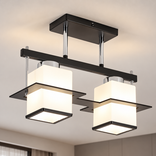 Lustre classique Aramis avec abat-jour carré en bois 2X E27 gris noir