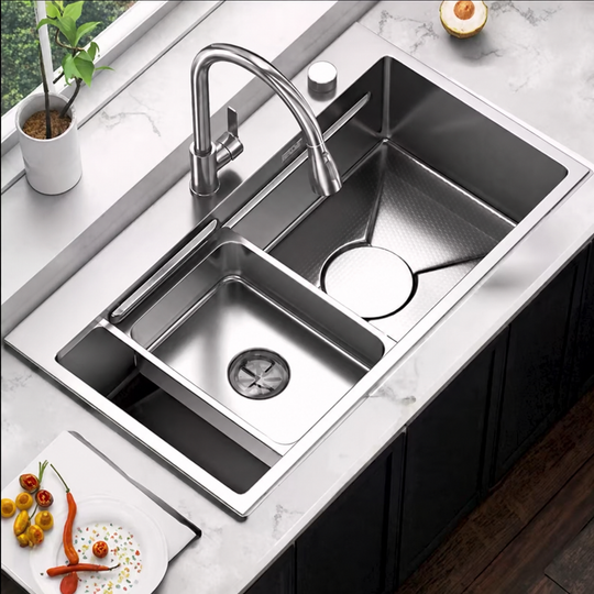 Ensemble d'évier de cuisine en acier inoxydable, baignoire universelle avec bouchon de vidange, noir graphite, 75x45x21 cm