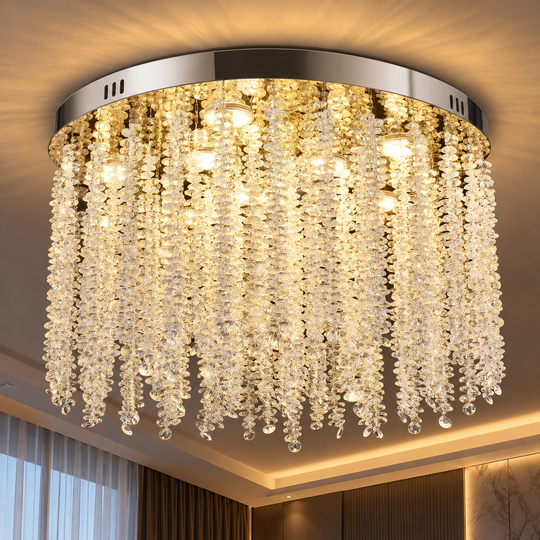 Lustre LED en cristal LLC215/400WH rond, 22 W, lumière froide/chaude/neutre, cristal, doré