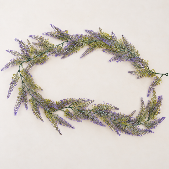 Guirlande de lavande décorative de plante artificielle, aspect volumineux, 183 cm, 72 branches, vert et violet, lot de 2 pièces
