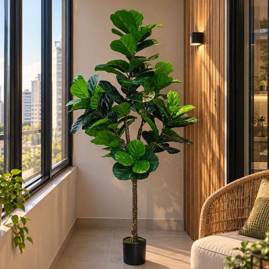 Plante artificielle type arbre Ficus, 180 cm, vert, avec pot