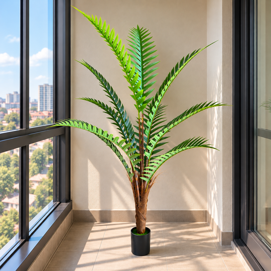 Plante de palmier royal artificiel, 180 cm, 10 feuilles, vert, avec pot