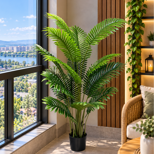 Plante artificielle de type palmier Areca, 15 feuilles, 150 cm, Vert