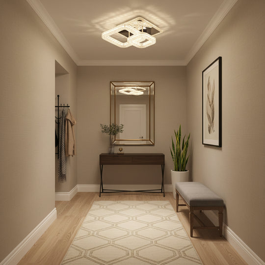 RENATO Petito Lustre LED avec télécommande et cristal, 13W, 2 carrés, Lumière Froide/Chaude/Neutre, Dimmable, Blanc