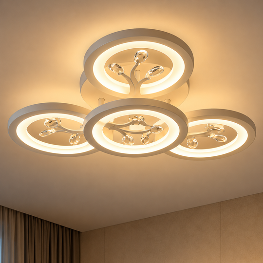 Lustre LED avec télécommande et cristal DAISY 53W, 4 éléments, Lumière Froide/Chaude/Neutre, Dimmable, Blanc
