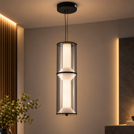 Lustre LED Suspendu avec Télécommande 47W, Orin, 2 éléments, Hauteur Réglable, Lumière Chaude/Froide/Neutre, Noir, Métal