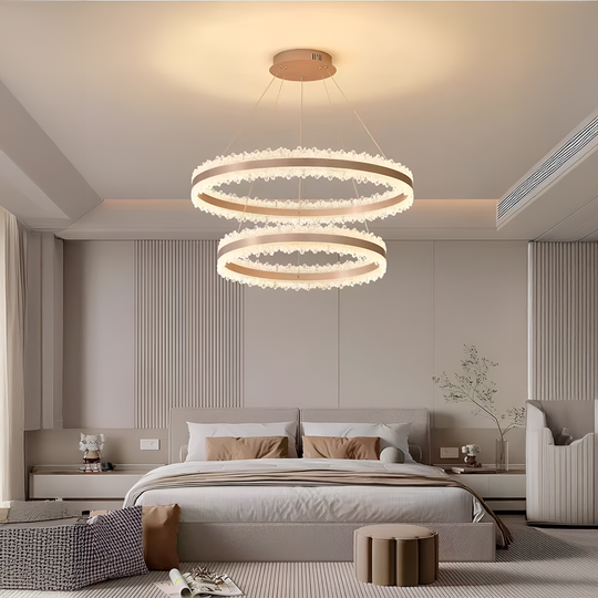 Lustre LED Suspendu avec Télécommande NIVALIS Duo 127W, Cercles 60x80cm, Lumière Froide/Chaude/Neutre, Intensité Variable, Réglable en Hauteur, Lustres LED Dorés avec Télécommande Titre par Défaut Alessandro Design