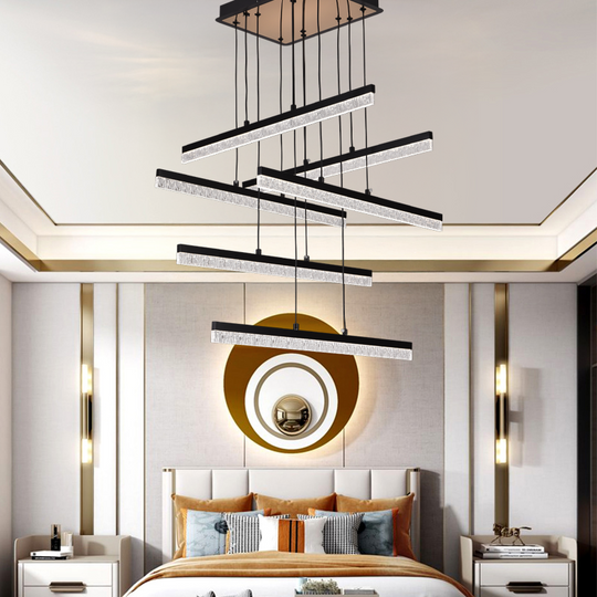 Lustre LED suspendu avec télécommande, STRATA, 6 éléments, 82W, lumière 3000/4000/6000K, noir, lustres LED à hauteur réglable avec télécommande Titre par défaut Alessandro Design