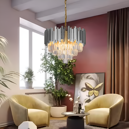 Lustre en cristal BLOIS Eleganza 8xE14, diamètre 50 cm, argent, hauteur réglable Lustres en cristal Titre par défaut Alessandro Design