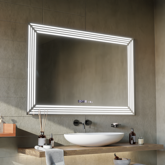 Miroir LED rectangulaire, 120x80cm, capteur Venezia Marcello MotionGlow, système anti-buée, horloge et thermomètre, miroirs Dimabila Marcello Default Title Alessandro Design