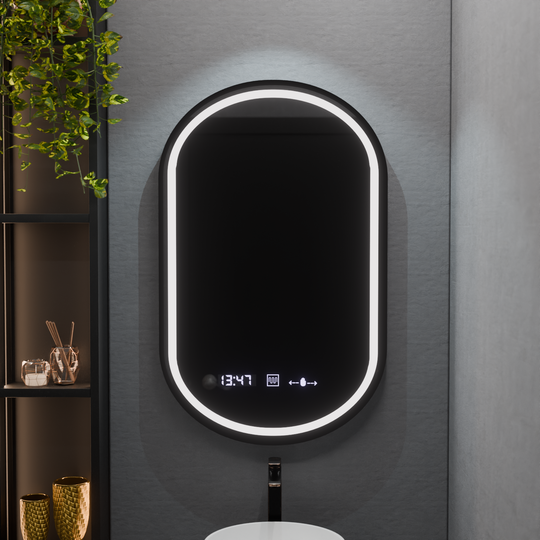 Miroir LED ovale, 50x90 cm, Alessia MotionGlow Marcello, système anti-buée, horloge et thermomètre, Dimabila Mirrors Marcello Default Title Alessandro Design