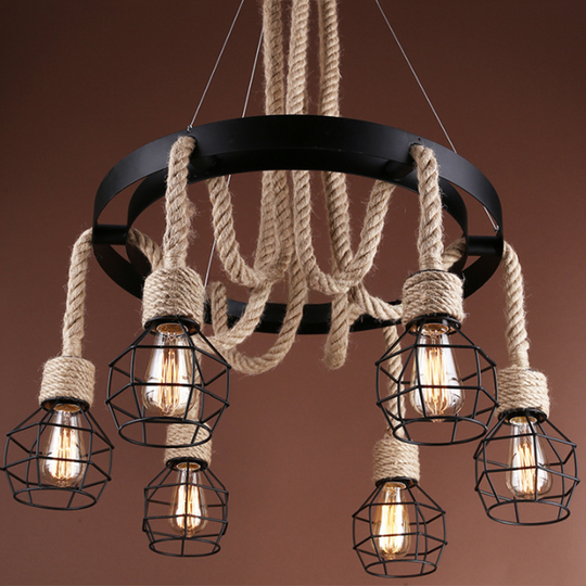 Lustre à roue LV580/6BK, 6xE27, lustres vintage marron, métal et ficelle Titre par défaut Alessandro Design