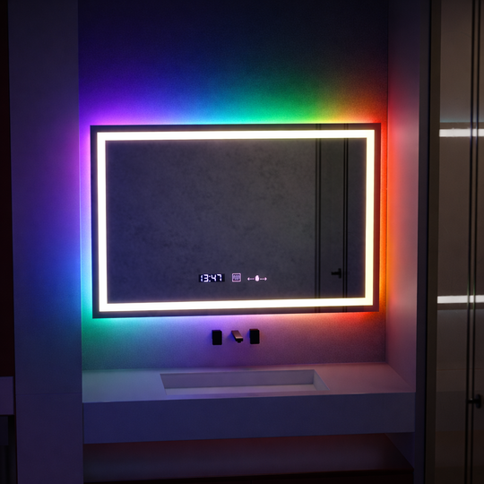 Miroir LED rectangulaire, 100x60 cm, Verite MotionGlow Marcello, système anti-buée, horloge et thermomètre, intensité variable, W09/100X60BTRGB Marcello Mirrors Default Title Alessandro Design