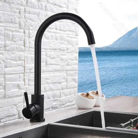 Robinet de cuisine à levier unique, bec pivotant, cartouche en céramique, acier inoxydable, noir satiné, raccords, kit de fixation inclus HS001 Robinets de cuisine Titre par défaut Alessandro Design